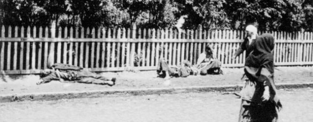 Starved peasants on a street in Kharkiv, 1933.